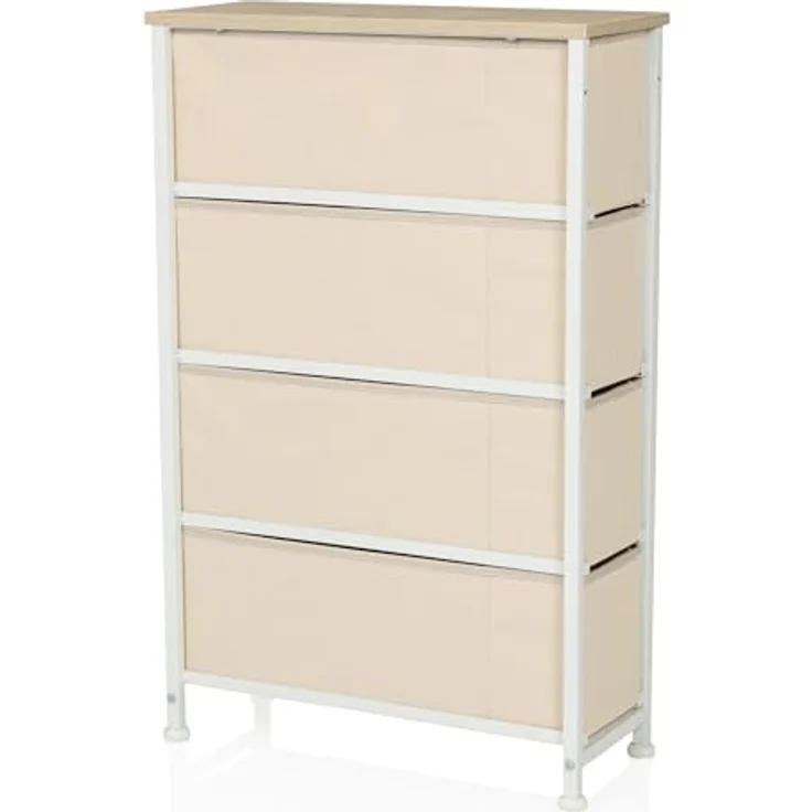hjh LIVING Kommode mit 4 Stoffschubladen FOLDRESS S 20 x 48 x 76 cm Schubladenkommode Organizer, höhenverstellbare Fußgleiter, Metall-Gestell, Beige – Bild 10