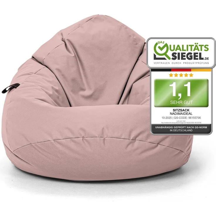 Nadimaideal Sitzsack Tropfenform Kastanie | Bodenkissen für Kinder & Erwachsene | Indoor & Outdoor | Gaming Sitzsack - Sitzkissen - Beanbag | Füllung EPS Perlen (Puderrosa, XXL-Durchmesser 88 cm) – Bild 1