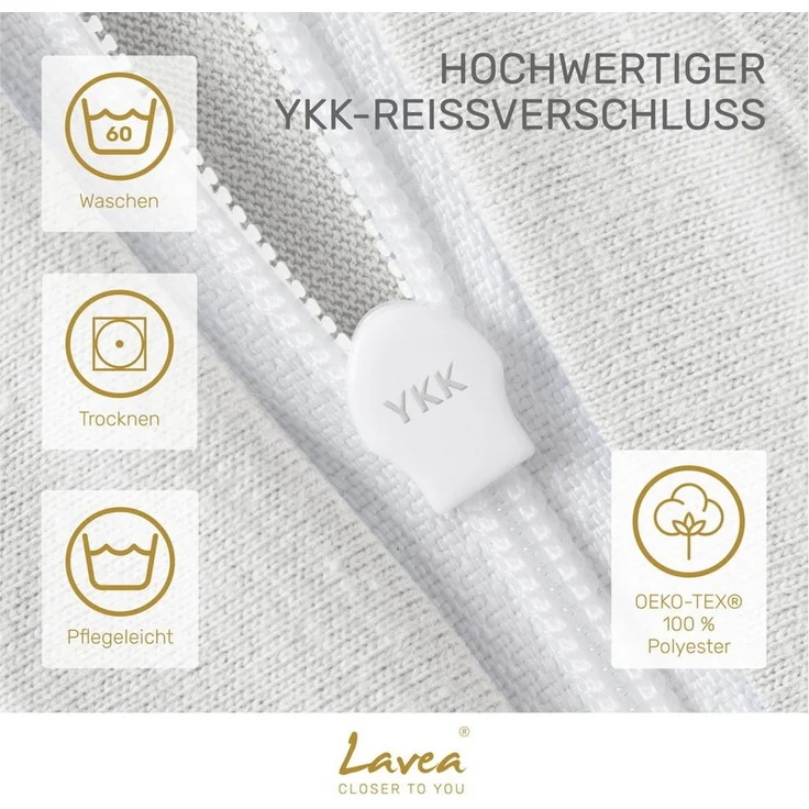Lavea Kissenbezug 2er Set Kissenhülle Jersey, 100% Baumwolle, Kissenbezüge, (2 Stück), allergikerfreundlich - sicherer YKK-Reißverschluss - waschbar 60°C – Bild 3