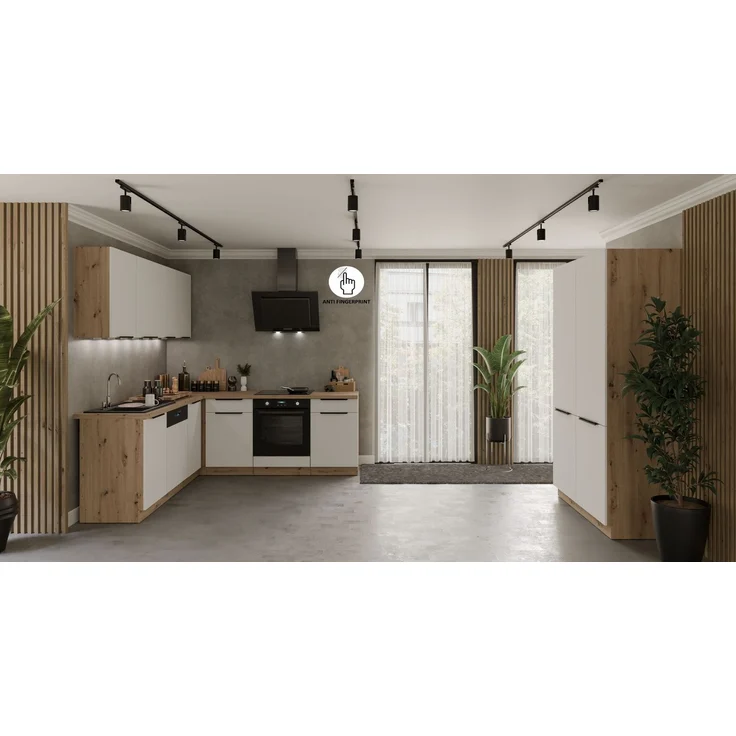 Winkelküche ARIA K-AR ECKE 1 - 215 x 220 + 120 cm Anti Fingerprint Küchenzeile Küchenblock Singleküche Einbauküche Küche Eckküche – Bild 1