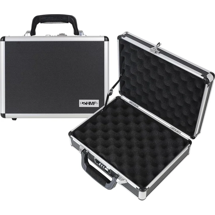 HMF Aufbewahrungsbox Transportkoffer mit Noppenschaumstoff im Deckel und Boden, Universalkoffer mit Zahlenschloss, 31 x 26 x 11 cm