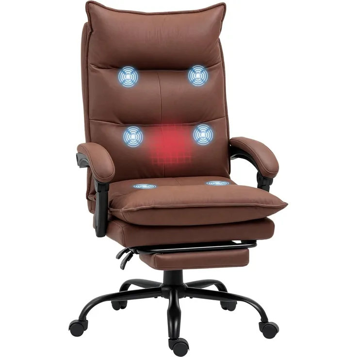Vinsetto Schreibtischstuhl Bürostuhl mit Heizfunktion, Massagesessel (Chefsessel, 1 St), 120 kg Belastbar, Braun