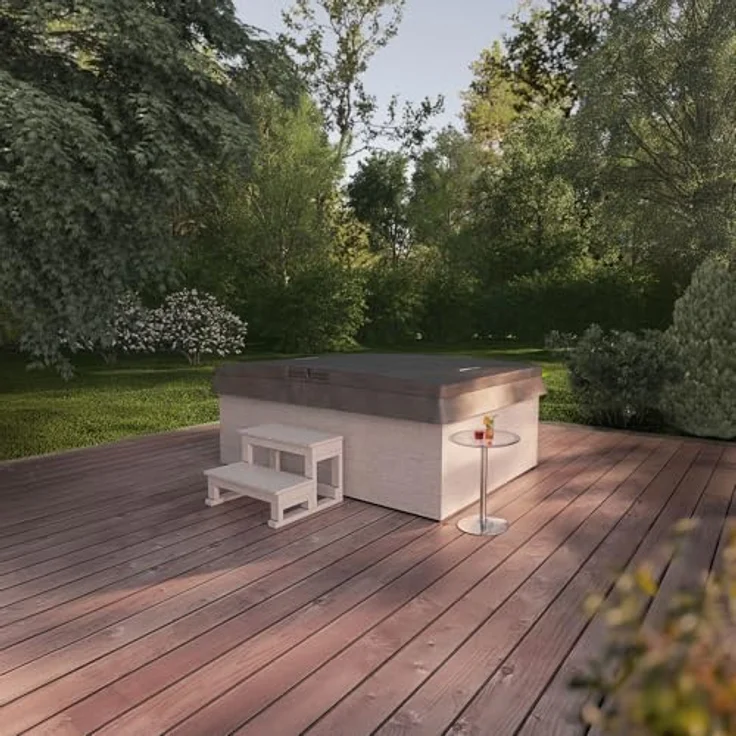 Home Deluxe Outdoor Whirlpool NIMBUS, für 2 Personen, mit 18 Massagedüsen, Thermoabdeckung und Treppe, Maße: 190 x 140 x 70 cm, Farbe: Weiß – Bild 2