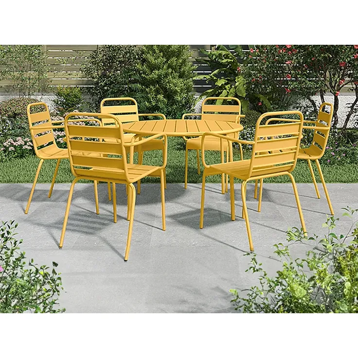 Vente-unique - MIRMANDE Gartenessgruppe Metall Gelb - B 130 cm59 cm x H 74 cm79 cm x L 130 cm56 cm – Bild 2