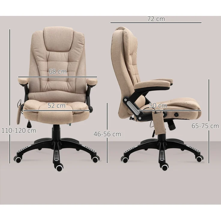 JARDJ Höhenverstellbarer Massagebürostuhl mit 6 Massagepunkten und Heizfunktion, Beige – Bild 5