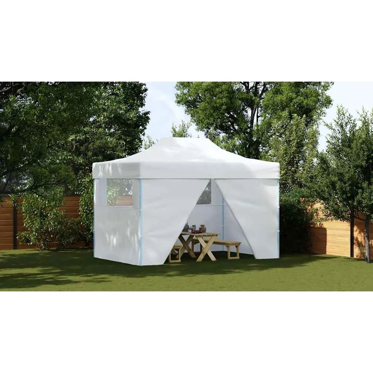 Profi-Partyzelt Faltbar, Gartenzelt mit 4 Seitenwänden 280x410x315 cm Stahl Weiß – Bild 3