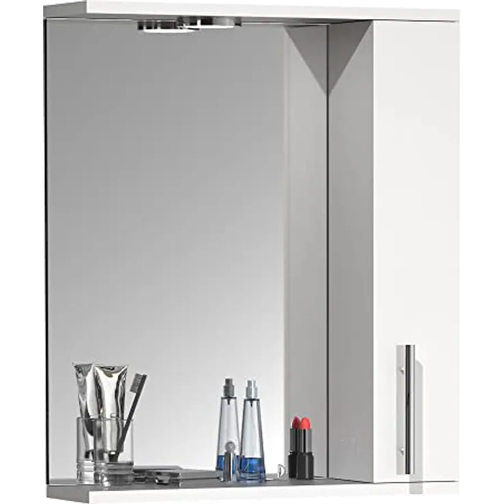 MID.YOU Spiegelschrank, Weiß, Kunststoff, 2 Fächer, 50x60x14 cm, Drehtüren, Badezimmermöbel