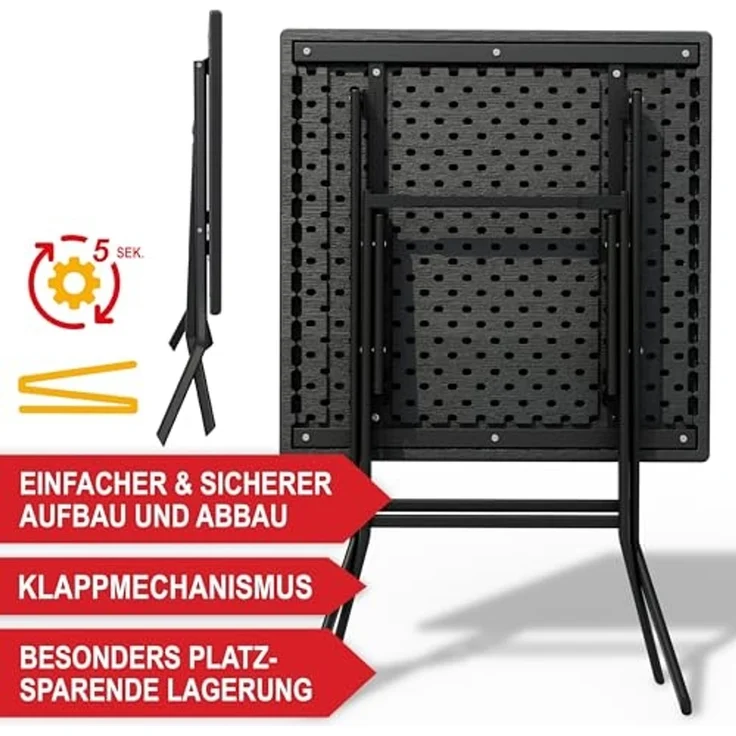 Onbest Balkontisch mit Holz Optik – klappbar – Campingtisch aus robustem Kunststoff – 80 kg Belastbarkeit – für Balkon, Garten & Terrasse – wetterfest – eckig – 56x61 cm – Bild 7