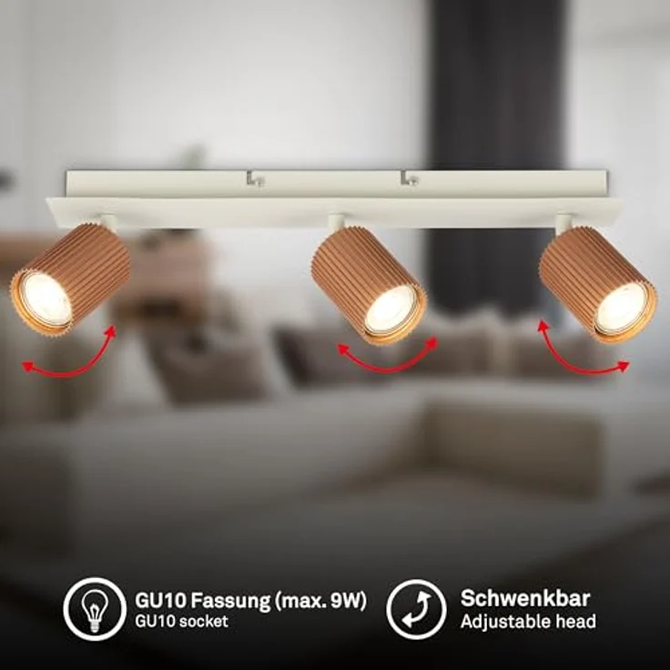 BRILONER Deckenlampe 3-flammig GU10 Fassung, schwenkbar, max. 9W, Coffee-Warm Grey, 45 cm, moderne Deckenleuchte für Wohnzimmer, Schlafzimmer und Küche – Bild 2