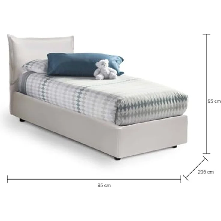 Talamo Italia - Einzelbett Livia, Bettkasten mit Kunstlederbezug, 100 % Made in Italy, seitliche Öffnung, geeignet für Matratze 80 x 190 cm, Weiß – Bild 2