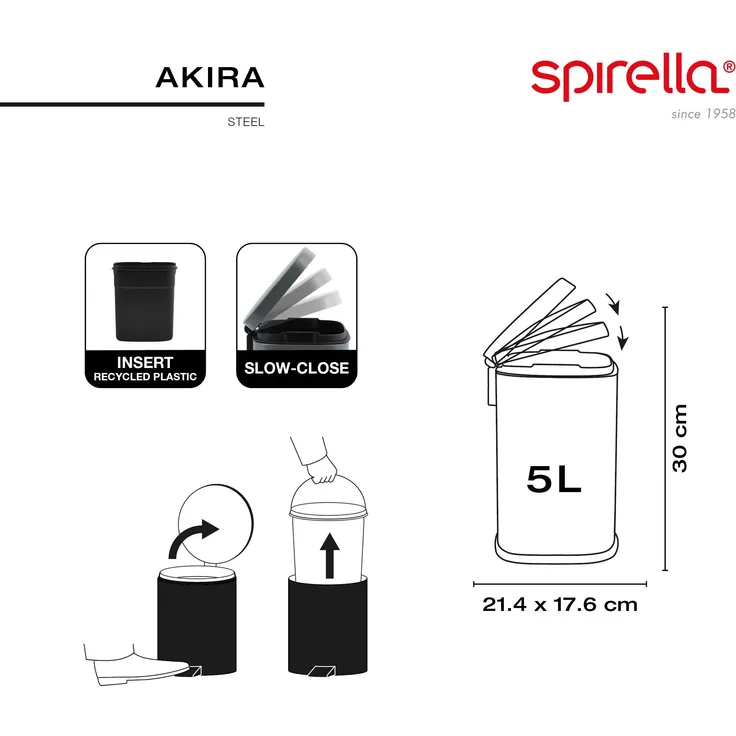 Spirella Kosmetikeimer 5 Liter Edelstahl mit Absenkautomatik und Inneneimer "Akira" Badezimmer Mülleimer Softclose Abfalleimer Dunkelblau