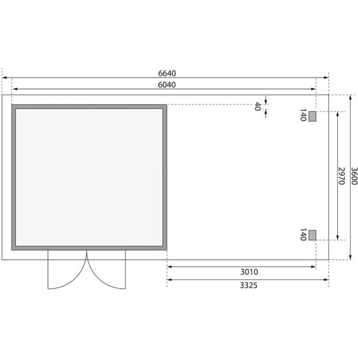 Gartenhaus Northeim 3 - 309x309 cm plus Anbaudach 3,30 m mit Rückwand, 38 mm Holz terragrau, Karibu – Bild 3
