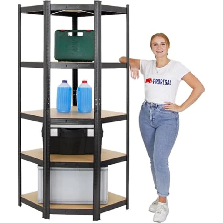 PROREGAL Eckregal Ragnar 1x: 180 x 70 x 40 cm Grau Fachlast 175kg, Kellerregal, Steckregal, Garagenregal, Lagerregal – Bild 4