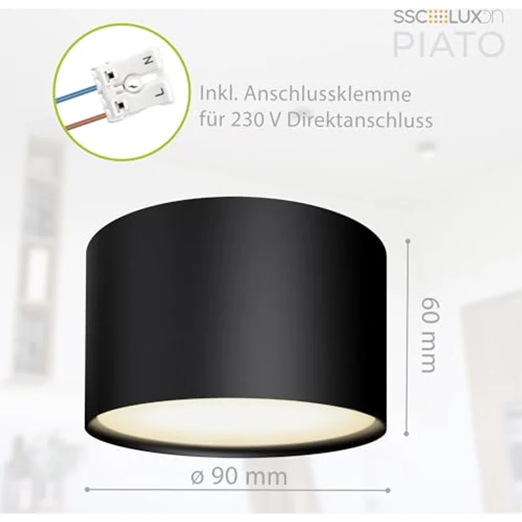 SSC-LUXon LED Aufbaustrahler PIATO LED Deckenspot schwarz rund flach 6W warmweiß 230V, Warmweiß – Bild 7