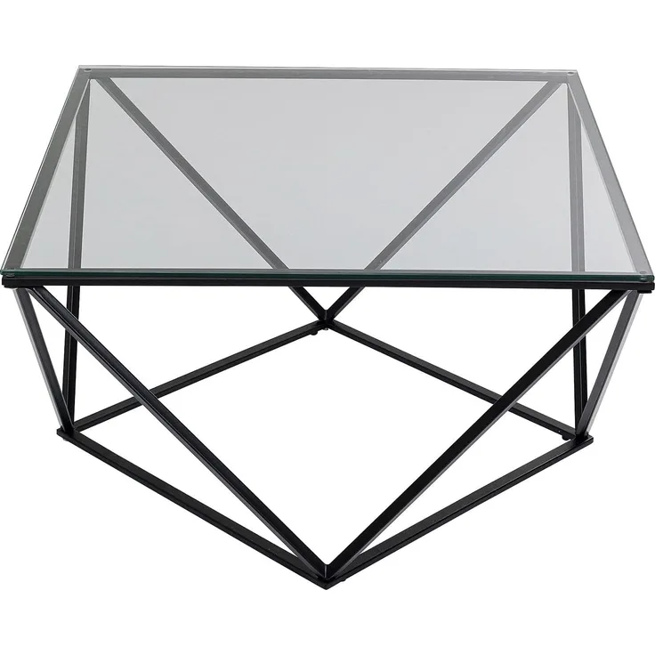 Kare Design Couchtisch Cristallo Schwarz, quadratisch, 80x80 cm, Beistelltisch, Glasplatte, Ablage, hochwertig