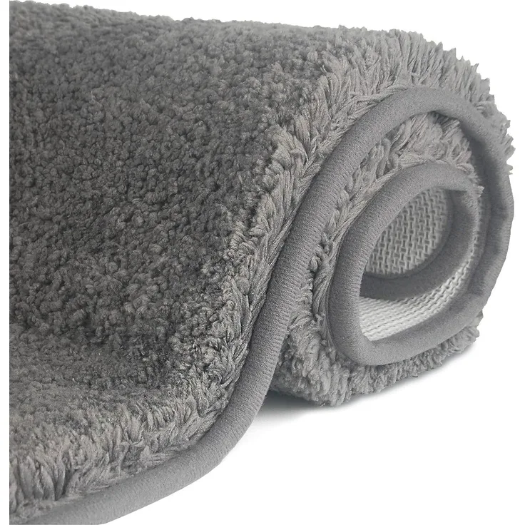 FCSDETAIL rutschfeste, Hochflor Badteppiche 70X120 cm, Maschinenwaschbare Badematte, Badvorleger mit Wasserabsorbierenden, Weichen Mikrofasern für Badewanne, Dusche und Badezimmer (Grau)