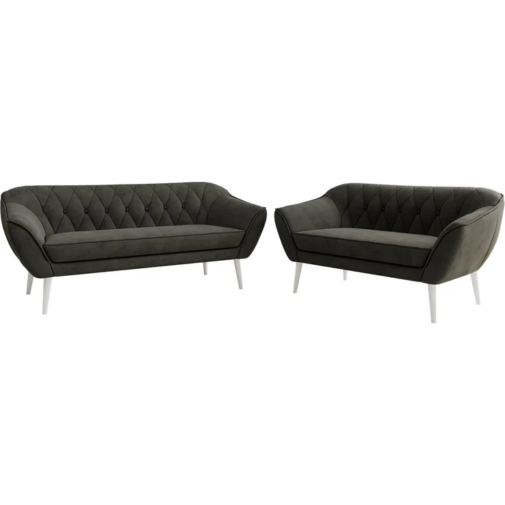 Skandinavisches Sofa Set PIRS 3-2, Komplettset, Wellenfederung, weiße Füße, Sitzgruppe, Polstermöbel Set - Dunkelgrau Velvet – Bild 7