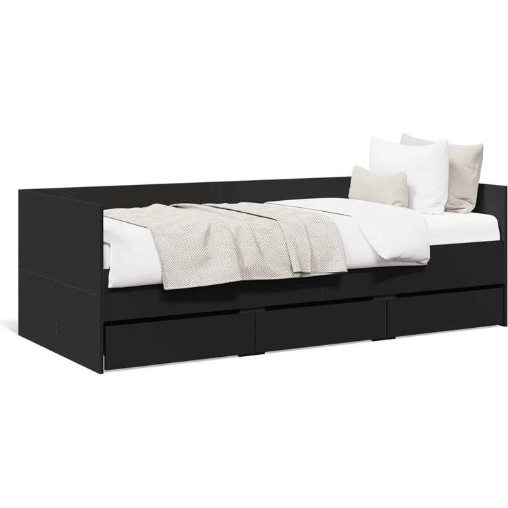 vidaXL Tagesbett mit Schubladen ohne Matratze Schwarz 75x190 cm 3280833 – Bild 2