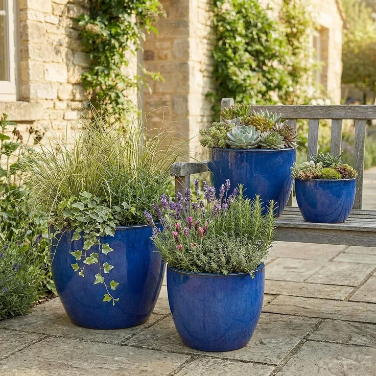 Teramico Blumentopf XXL Pflanztopf Keramik Eggpot Royalblau – Ø 60x50 cm (1 St), Frostfest, UV-Fest – Bild 7