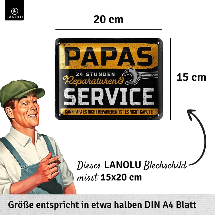 LANOLU Blechschild Papas Service & Reperatur - 15x20cm – Metall – Mehrfarbig – 15172 – Bild 4