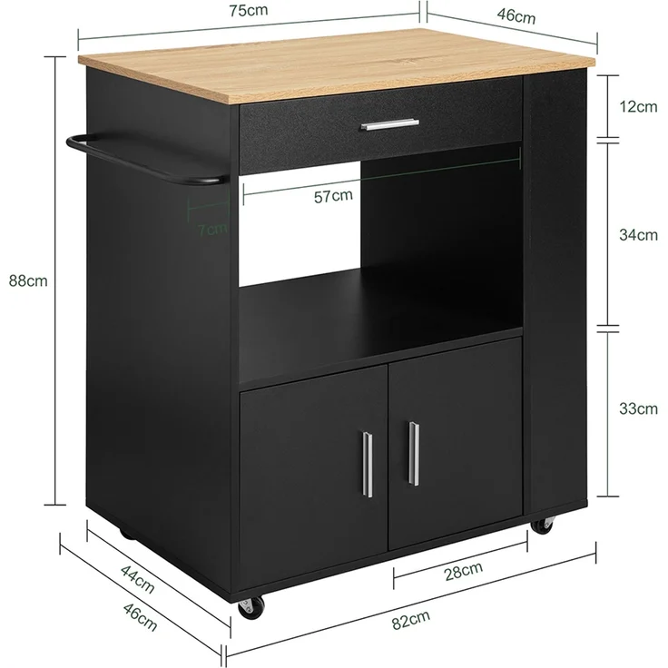 SoBuy FKW113-SCH Küchenwagen, Spanplatte, Melamin, Schwarz, 75 x 88 x 46 cm – Bild 3
