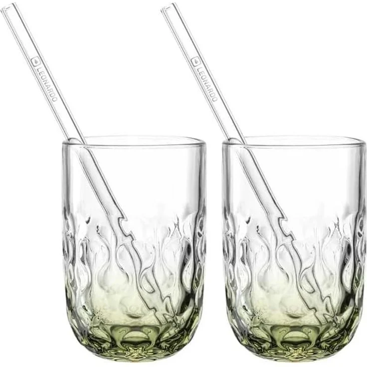 Leonardo GOCCE Matcha Latte Glas (2) 390 ml mit Glastrinkhalm 6er Set – Bild 1
