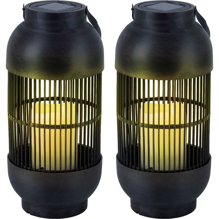 2er Set LED Solar Tischleuchte, Kerze, Laterne, H 33 cm