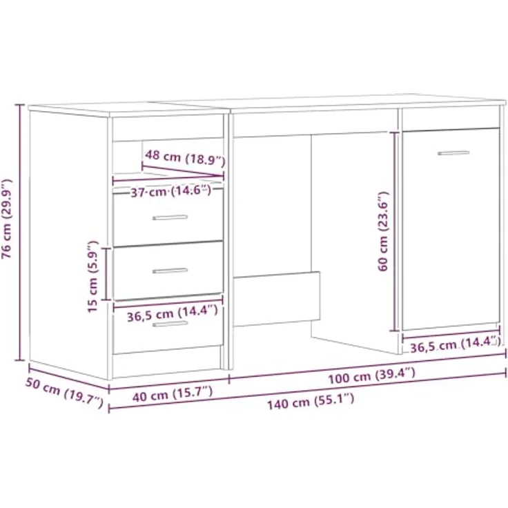 vidaXL Schreibtisch 2 pcs Schwarz Eichen-Optik 140 x 50 x 76 cm 3332543 – Bild 3