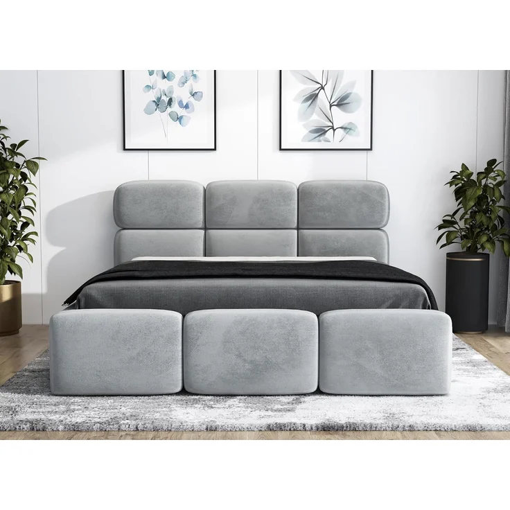 Polsterbett MAROKO 90x200 mit Matratze, Bettkasten und Lattenrost. Farbe: Silber 15 – Bild 2
