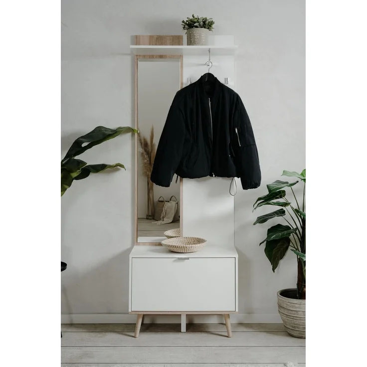 Kompaktgarderobe >Göteborg< in weiß / Dekor Sonoma Eiche - 68x195x32cm (BxHxT) – Bild 4