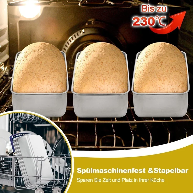 Brotbackform Kastenform Rechteckig Toastbrot 3 Stück Edelstahl – Bild 5