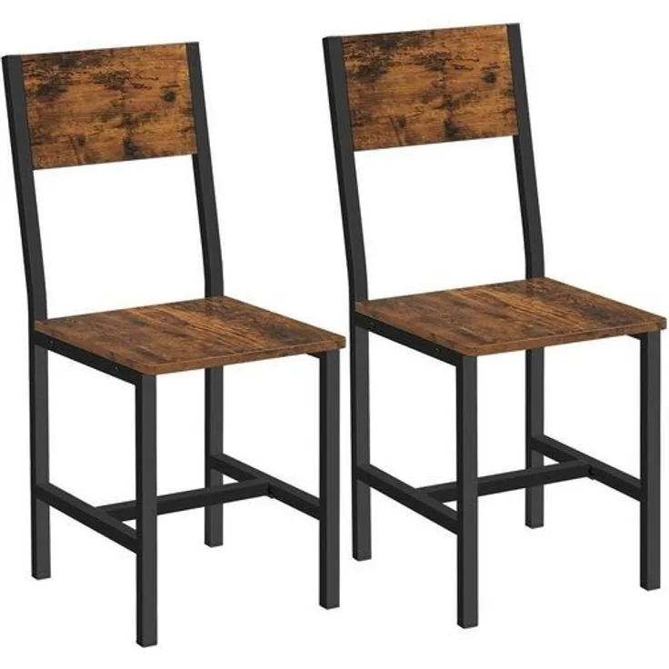 Vasagle Esszimmerstühle, Küchenstühle, 2er Set, Metallrahmen, für Esszimmer, Wohnzimmer, Küche, Holzspanplatte, Stahl, vintagebraun-schwarz, 87,1 x 36 x 46,6 cm