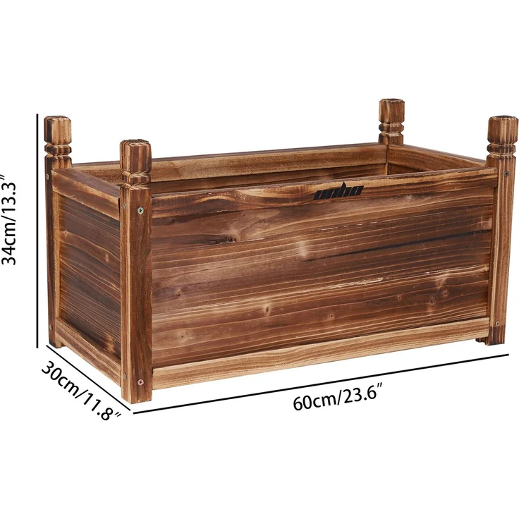 UNHO Blumenkästen Pflanzkasten Holz Pflanzkübel Rechteckig Blumenkasten Blumentopf Blumenkübel Hochbeet Frühbeet Garten Gemüsebeet Pflanzenkasten Tomaten 30x60x34 cm Braun – Bild 2