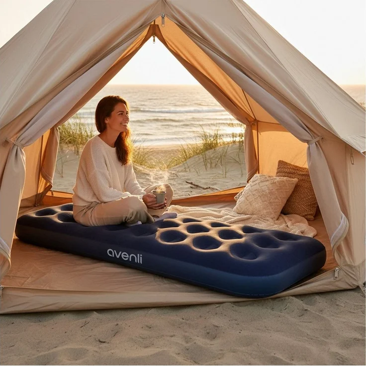 Avenli Luftmatratze Luftbett Camping für 1 Person blau 191x73x22cm Single-Size, (aufblasbar Ideal als Reisebett oder Isomatte, 1-St, für Indoor und Outdoor mit beflockter Oberfläche), Campingmatratze ohne Pumpe – Bild 3