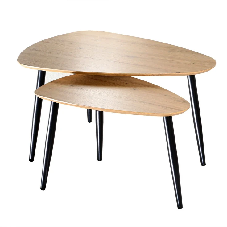 Casâme Set von 2 ineinander greifenden Tischen mit Metallbeinen - Helles Holz – Bild 7