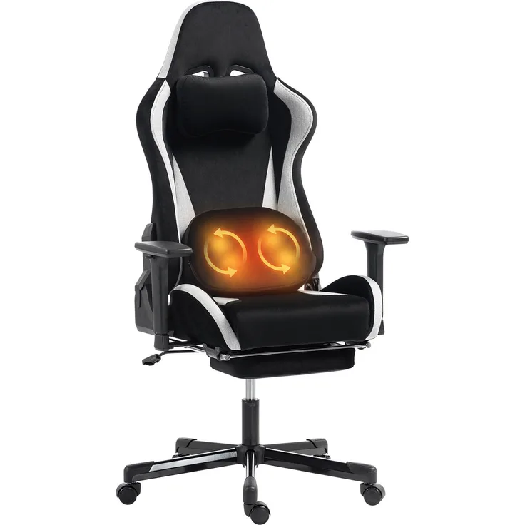 MELAYR, Gaming Stuhl Ergonomischer Gaming Sessel mit Knetmassage und Wärme, 70.5 x 73 x 137.5 cm, Schwarz