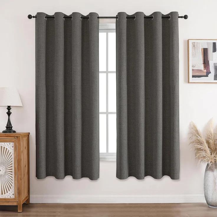 CUCRAF Vorhang 100% Blickdicht Leinen Gardinen mit Ösen Verdunklungsvorhänge Gardinen Grau H175 x B140 cm 2er Set, Thermovorhang Kälteschutz Schallschutz Vorhang für Wohnzimmer Schlafzimmer