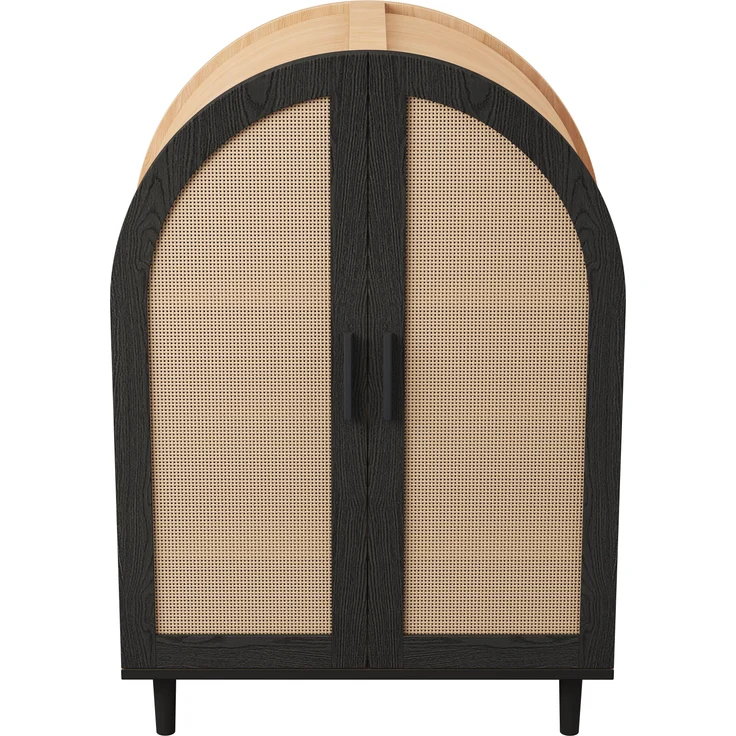 Schuhschrank/Sideboard mit Rattantüren & Metallgestell, 70x40x100 cm, Natur/Schwarz – Bild 7