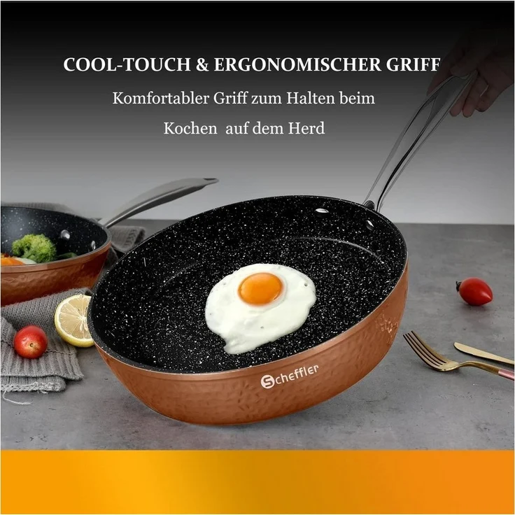Scheffler Topf-Set 15 tlg Topfset Induktion, Antihaftbeschichtung Töpfe mit Glasdeckel, Aluminium (Set, 24/28 cm Pfannen + 20/24/28 cm Kochtöpfe + 16cm Kasserolle), Induktion – Bild 2