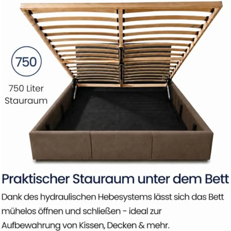 Home Collective Polsterbett mit Lattenrost & Stauraum, Doppelbett in Kaffee, Größen 120x200 bis 180x200, samtweicher Veloursstoff, Herstellungsort Europa – Bild 3