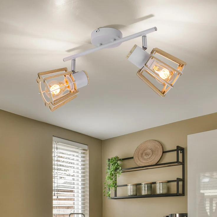 Spotleuchte, 2 Flammig, Landhausstil, Holz, natur, L 36cm – Bild 3