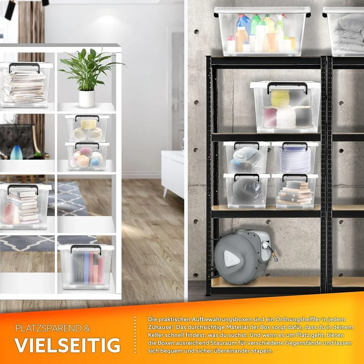 tillvex® Aufbewahrungsboxen mit Deckel 6er Set - 27L, lebensmittelecht | Kunststoff Boxen Set stapelbar | Aufbewahrung Ordnungssystem Box groß | Aufbewahrungsbox Kleiderboxen transparent 100% Neumaterial – Bild 7
