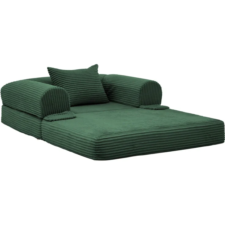 Schlafsessel 120cm×85cm×65cm in Grün, 2-in-1 ausklappbar mit Kordbezug und Kissen – Bild 6