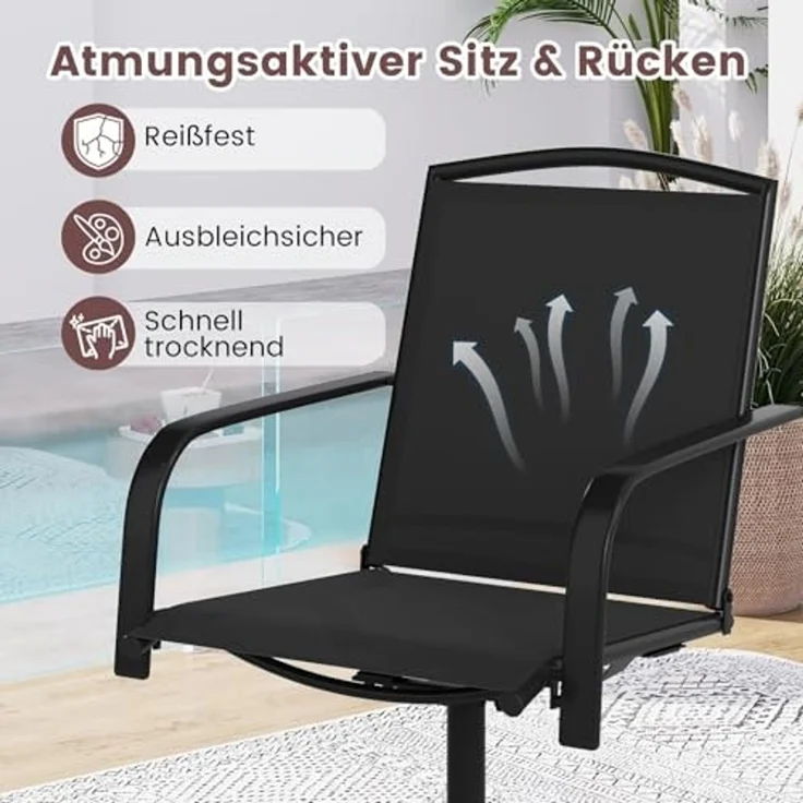 FANTASK Terrassenstühle 360° drehbar, 2er Set Drehstühle, Balkonstühle mit schnell trocknendem Stoff für Garten, Hinterhof, Balkon (Schwarz) – Bild 6