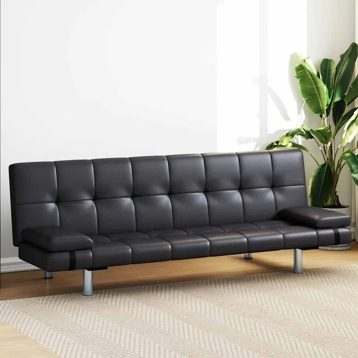 vidaXL Schlafsofa mit zwei Kissen, Kunstleder, Verstellbar, Schwarz, 66 x 77 x 168 cm