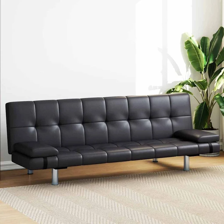 vidaXL Schlafsofa mit zwei Kissen, Kunstleder, Verstellbar, Schwarz, 66 x 77 x 168 cm – Bild 1