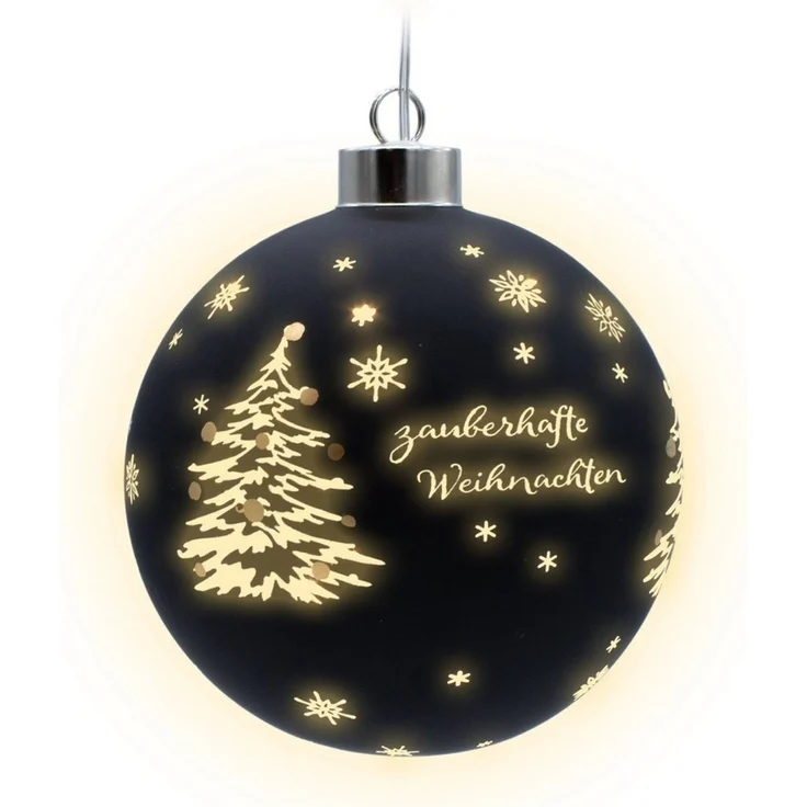 Spetebo LED Dekolicht Weihnachts Glaskugel zum Hängen schwarz matt, Timer, LED fest integriert, warm weiß, mit Integrierte Timer-Funktion – Bild 1