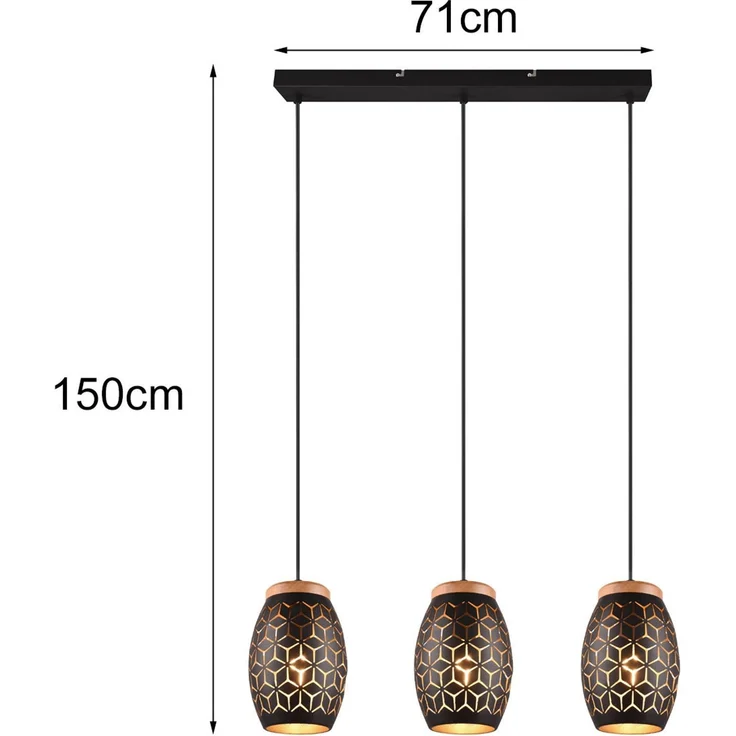 Trio Leuchten Pendelleuchte Bidar 3xE27, schwarz, gold – Bild 4
