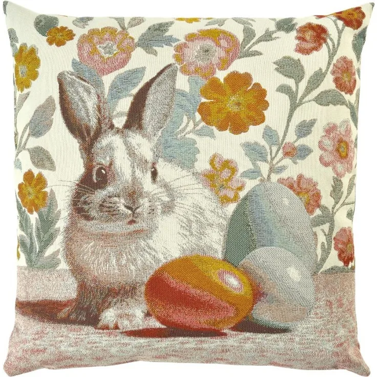 Kissenhülle Peaches 60x60 Mint/Multicolour - Frühlingsmotiv mit Hase & Ostereier...