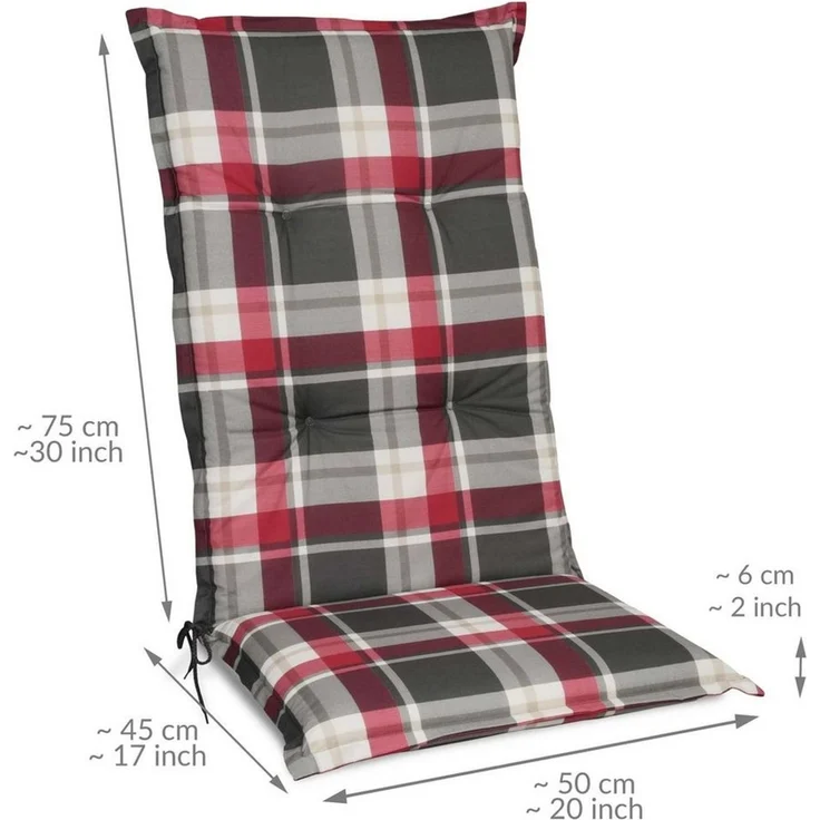 Beautissu Hochlehnerauflage 2er Set Hochlehner Auflagen Set 120x50 cm Polster Bordeaux Kariert, 6cm Dicke Polsterauflage rutschfest UV-Lichtecht 5 Stuhlkissen – Bild 3